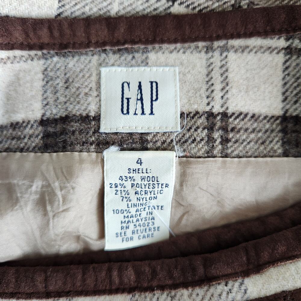 Vintage Y2K GAP Wool Brown Plaid High Waist Mini Wrap Skirt Preppy Academia 4 - Picture 7 of 7